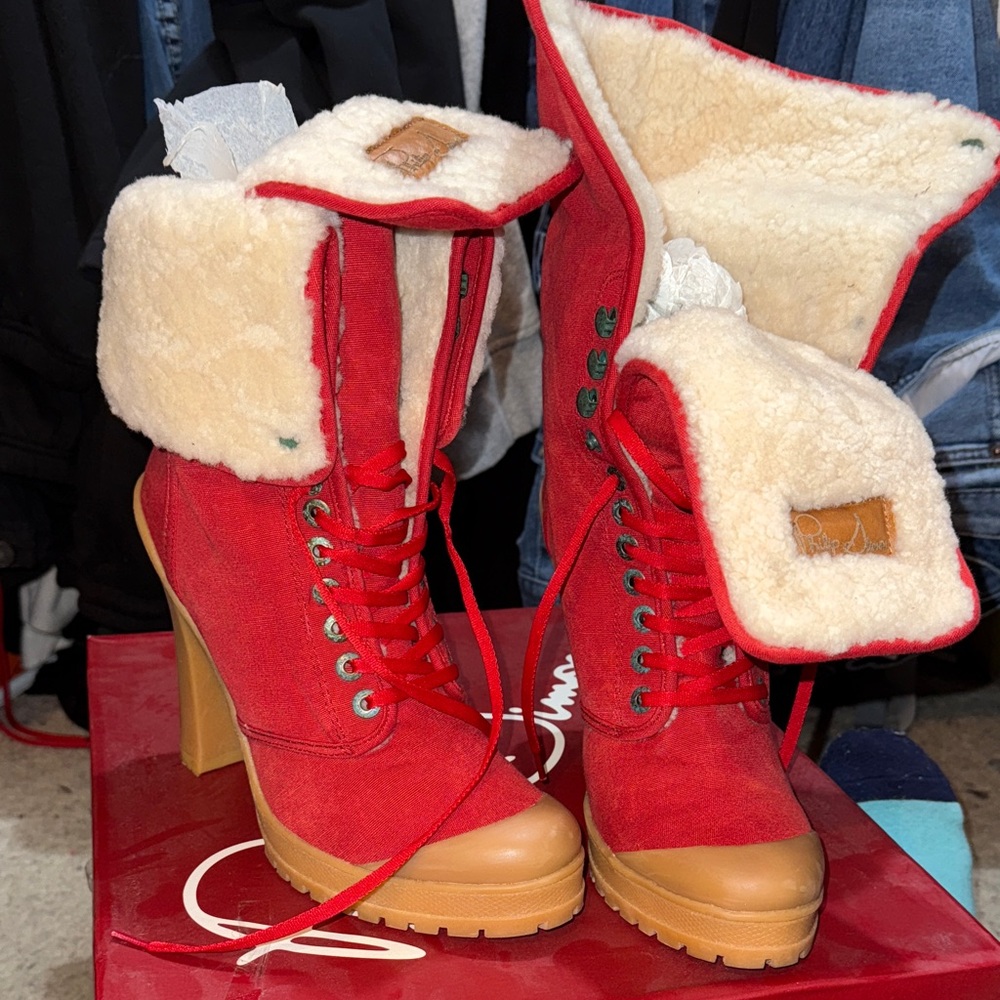 Philip Simon Red and Cream Heeled Boots